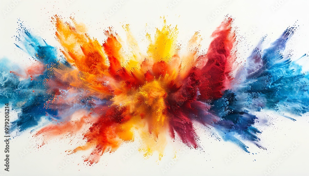 Fototapeta premium Explosive color burst, vibrant powder, white background, dynamic and energetic
