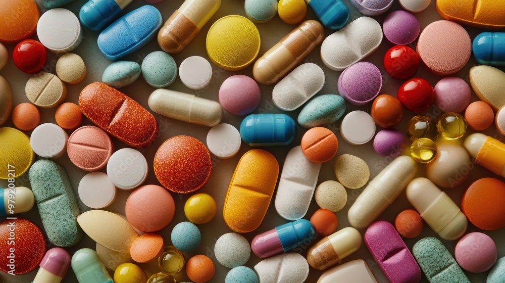 Close up view of various pills and tablets background with the detailed texture view, medicine advertising background Close up view of various pills and tablets background with the detailed texture view, medicine advertising background