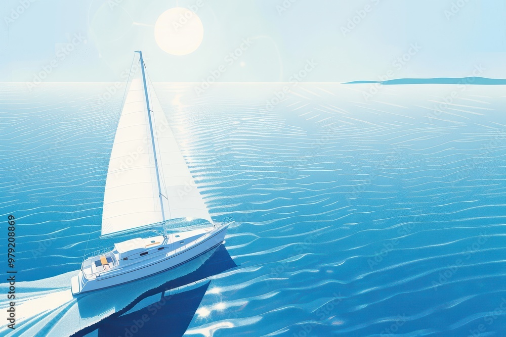 Fototapeta premium White yacht with white sail sailing on the sea against blue sky on a sunny day