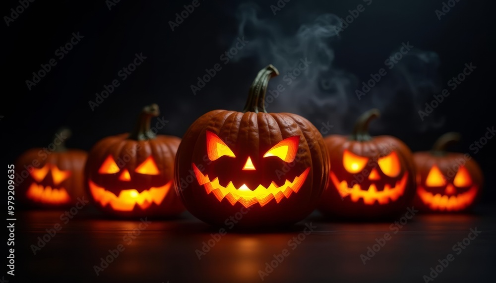 Eerie Halloween Pumpkins with Smoke Eerie Halloween Pumpkins with Smoke