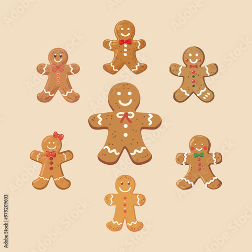 set of gingerbread man cookies design vector illustration