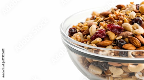 A bowl of mixed nuts and raisins