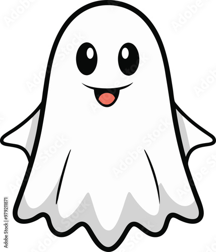 Cute Halloween Ghost Cartoon Vector Icon Illustration. Flat Cartoon Style. photo