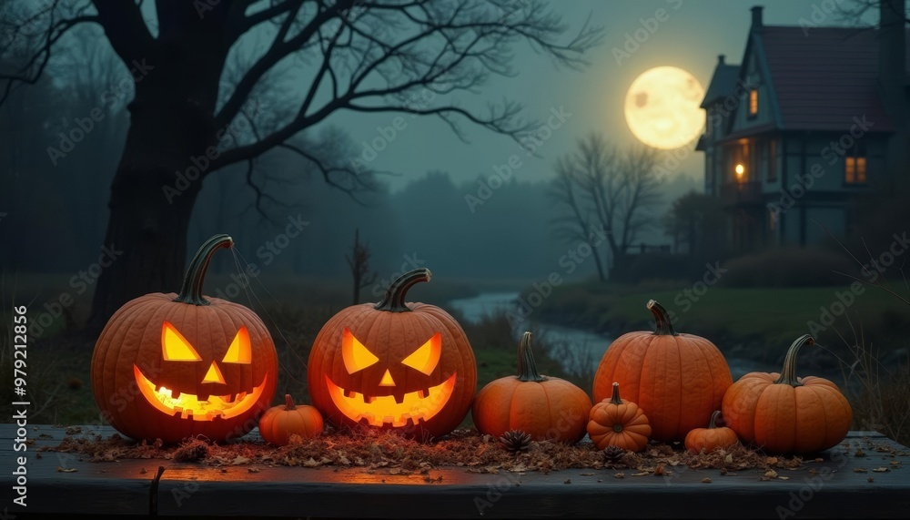 Autumns glow A Halloween tableau under the full moon Autumns glow A Halloween tableau under the full moon