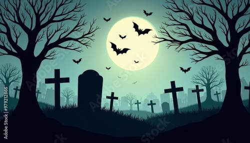  Eerie Halloween Cemetery Scene photo