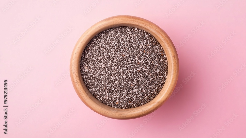 Chia seeds flour on brown wooden bowl and some seeds for baking, gluten free copy space Chia seeds flour on brown wooden bowl and some seeds for baking, gluten free copy space