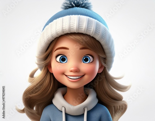 Bright and Cheerful: 3D Cartoon Smiling Girl with a Radiant Expression