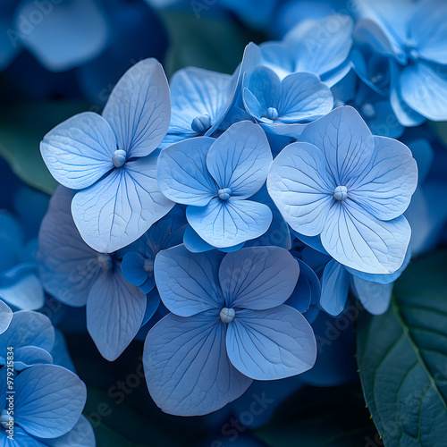 A close-up of delicate blue flowers showcasing intricate petals and lush greenery, perfect for nature-themed projects.