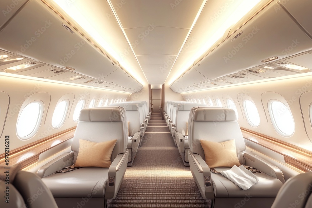 Interior of a modern passenger plane airplane interior transportation. Interior of a modern passenger plane airplane interior transportation.