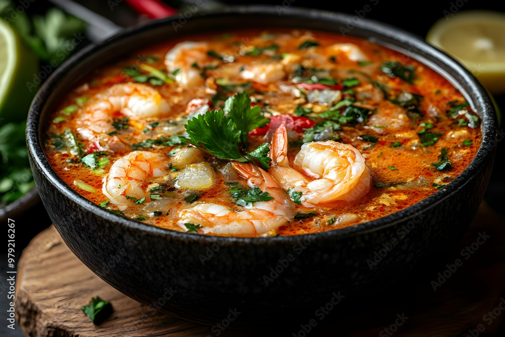 Spicy Thai Shrimp Soup with Cilantro and Lime - Photo Spicy Thai Shrimp Soup with Cilantro and Lime - Photo