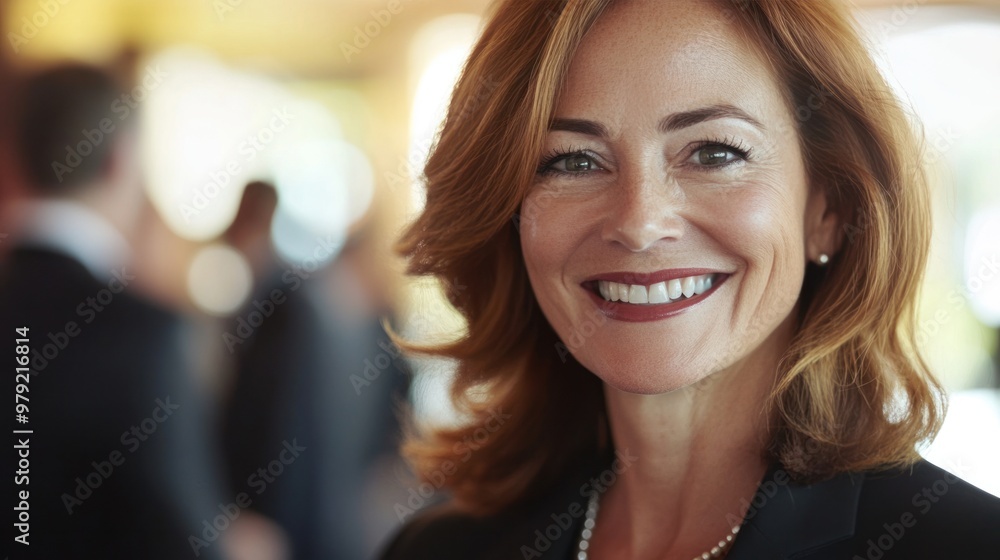 A recognition ceremony where a female executive is honored for her business success, with a close-up of her smiling as she receives the award A recognition ceremony where a female executive is honored for her business success, with a close-up of her smiling as she receives the award