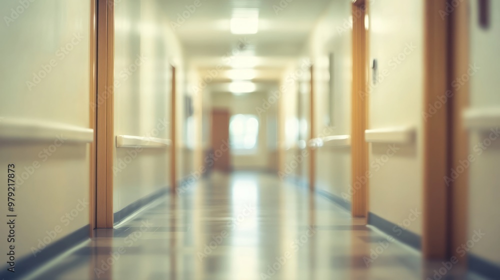 Obraz premium Close up view of a hospital or clinic corridor, blurred background. Ai generated image