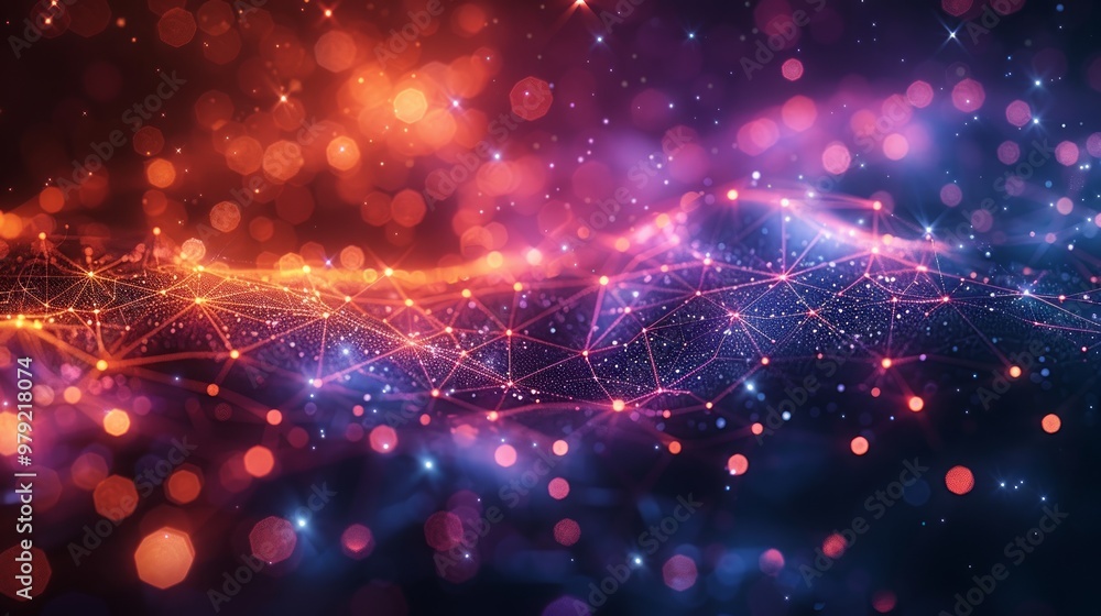 Obraz premium Abstract wave background with many glowing particles. Digital network background. 3D rendering.