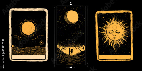 vintage vintage style deck of tarot cards. magical predictions of the future, mysterious characters.	