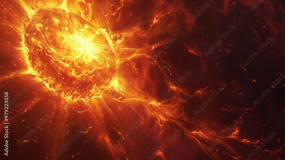 Cosmic Explosion of Fiery Energy, Supernova Blast or Solar Flare in Outer Space, Stellar Death Cosmic Explosion of Fiery Energy, Supernova Blast or Solar Flare in Outer Space, Stellar Death