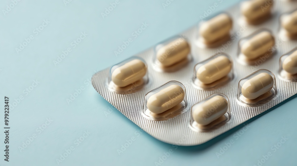 Close-up of pink and yellow pills in a blister pack.