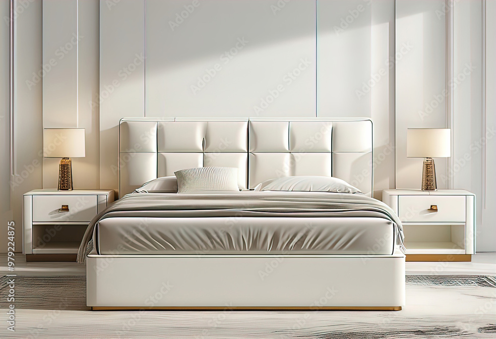 bed with fabric headboard and storage, dark wood and metal inlay, comfortable home furniture design bed with fabric headboard and storage, dark wood and metal inlay, comfortable home furniture design