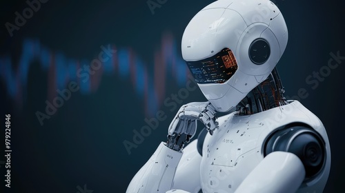 Robot analyzing crypto blockchains for investment opportunities, crypto AI, robot trading in decentralized markets photo