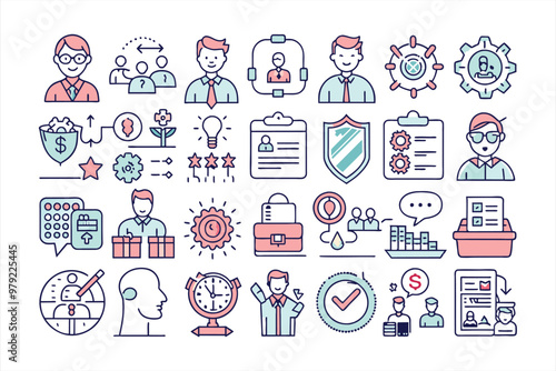 Essential Employee Benefit Icons: Flat Vector Graphics for HR and Workplace