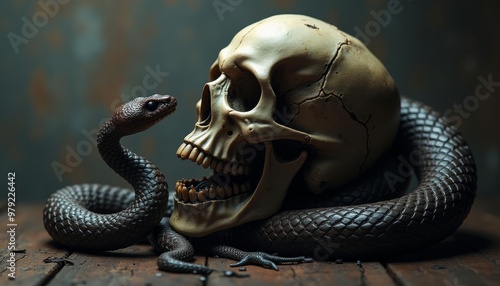  The Dance of Life and Death  A Snake and a Skull photo