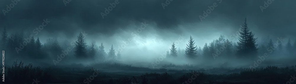 A mysterious forest shrouded in mist, capturing the essence of tranquility and nature's beauty in a dark, atmospheric setting. A mysterious forest shrouded in mist, capturing the essence of tranquility and nature's beauty in a dark, atmospheric setting.