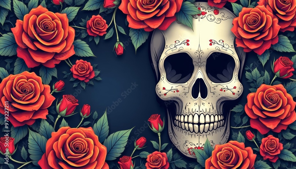 Elegant skull with roses a symbol of life and death Elegant skull with roses a symbol of life and death