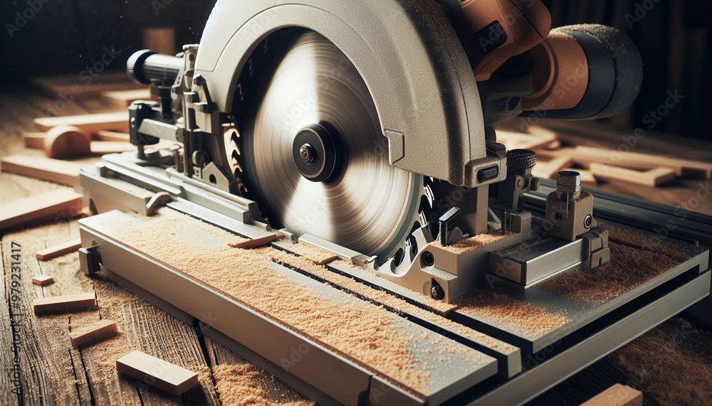 Fototapeta premium circular saw, woodworking machine for cutting closeup