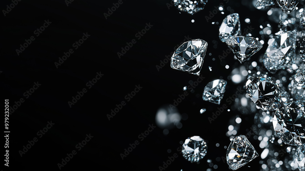 Cluster of sparkling diamonds scattered across a blackground. Cluster of sparkling diamonds scattered across a blackground.