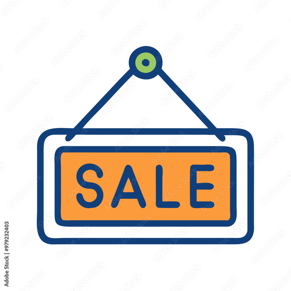 Simple line art sale sign icon hanging with vibrant colors Simple line art sale sign icon hanging with vibrant colors