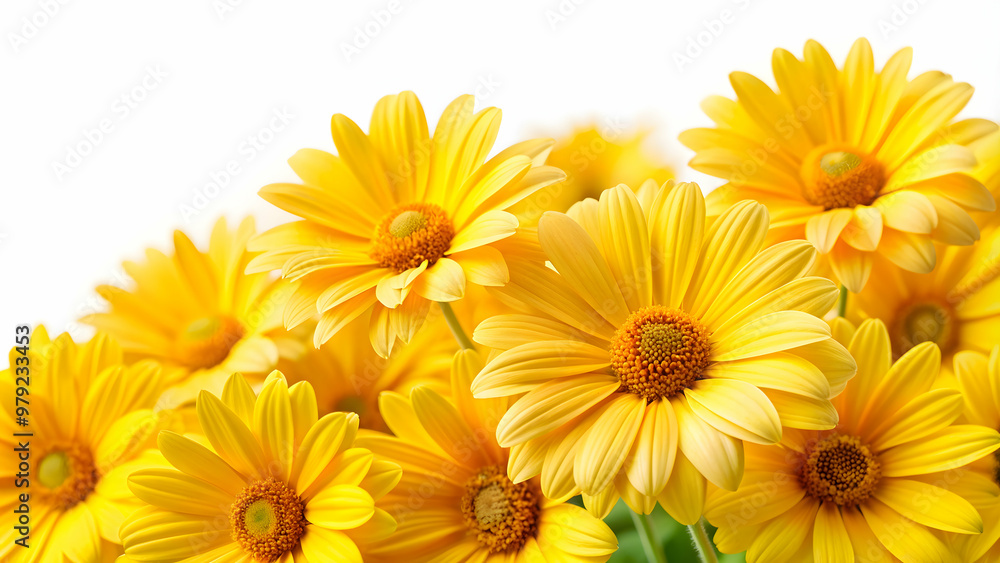 Yellow daisies isolated on white background, summer, flowers, daisies, bright, cheerful, vibrant, petals, floral, decoration Yellow daisies isolated on white background, summer, flowers, daisies, bright, cheerful, vibrant, petals, floral, decoration