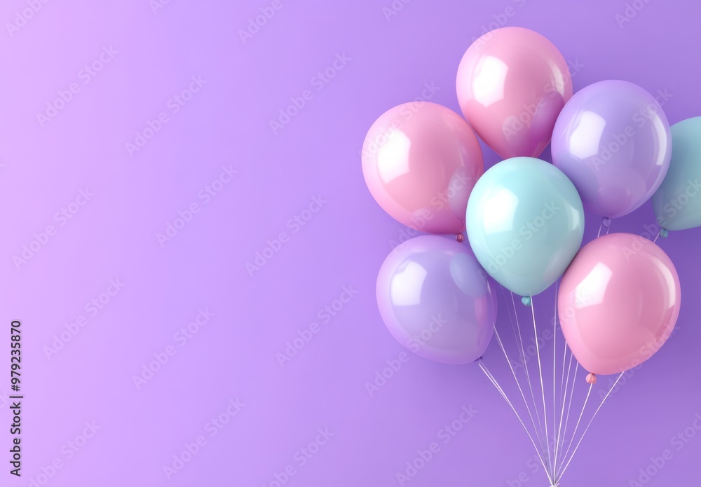 Pastel Balloons on Purple Background - Festive & Joyful Pastel Balloons on Purple Background - Festive & Joyful