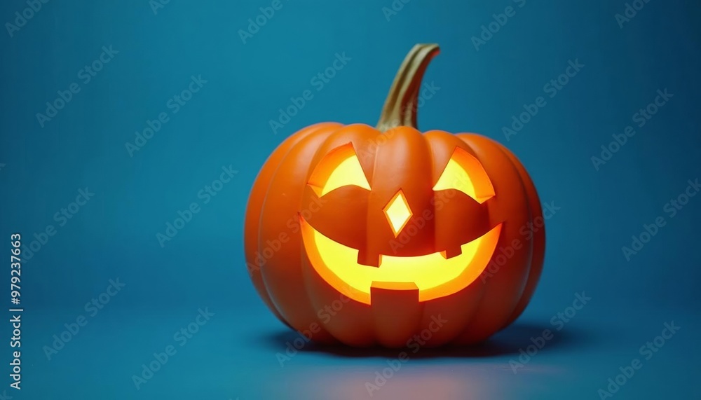 Glowing jackolantern on blue background Glowing jackolantern on blue background