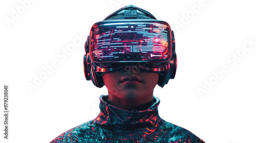 Obraz na płótnie Cyberpunk Avatar with VR Headset, Immersed in Virtual World w salonie