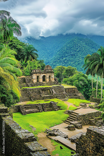 Colombian historic site with ancient ruins and lush surrounding vegetation photo