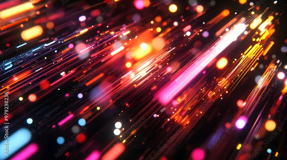 Fototapeta premium Abstract Red Orange and Yellow Light Streaks with Bokeh