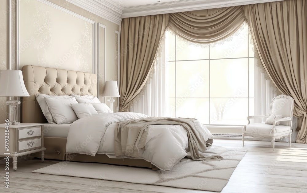 Fototapeta premium clean and beauty modern bedroom stock photo --ar 8:5 --v 6.1 Job ID: fd9ea35e-e2d1-43a8-b46c-c608c411fde6