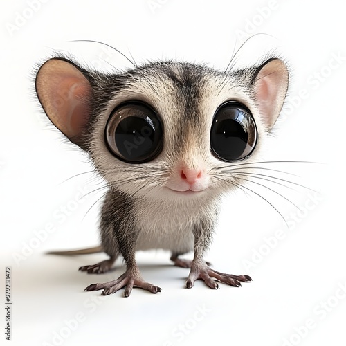 176. "Create a 3D image of a petite animal with big, innocent eyes, isolated on a pristine white background.