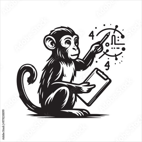 Monkey teaching vector illustration silhouette