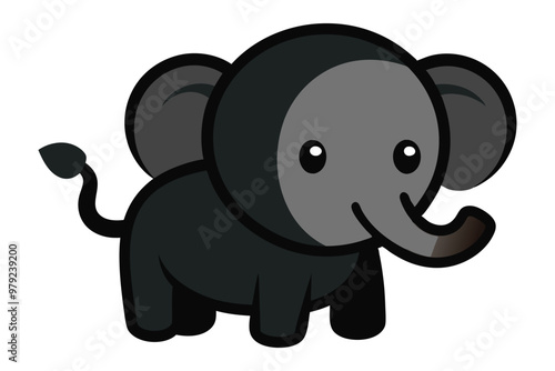 Cute Cartoon Black Elephant, Vector Illustration, Adorable Elephant Clipart, Fun Animal Art