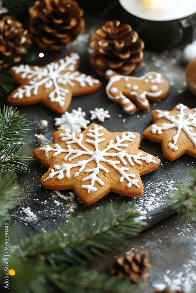 Ginger cookies and merry christmas,happy new year decoration Ginger cookies and merry christmas,happy new year decoration
