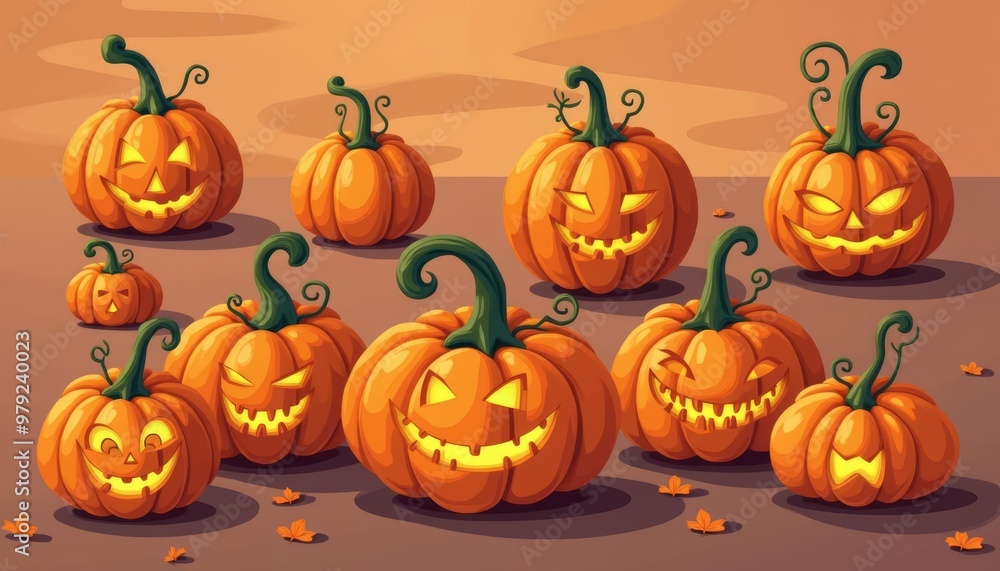 A festive Halloween scene with jackolanterns A festive Halloween scene with jackolanterns
