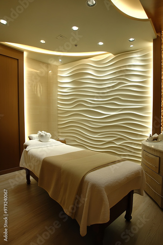 High-end spa with an opulent massage room and soothing ambient lighting photo