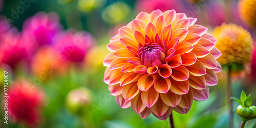 Vibrant dahlia flower in full bloom , vibrant, colorful, dahlia, flower, bloom, petals, nature, vivid, garden, beautiful