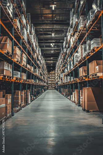 Wallpaper Mural Logistic warehouse with high shelves, large aisles, and efficient storage solutions Torontodigital.ca