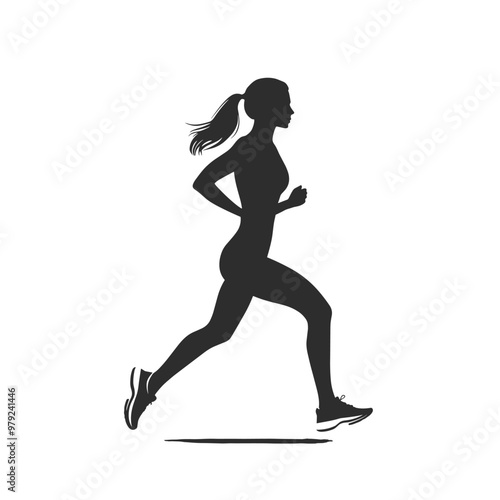 Run, running woman isolated silhouette, side view