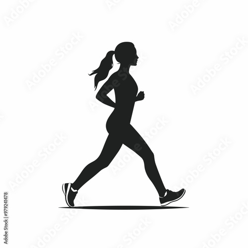 Run, running woman isolated silhouette, side view