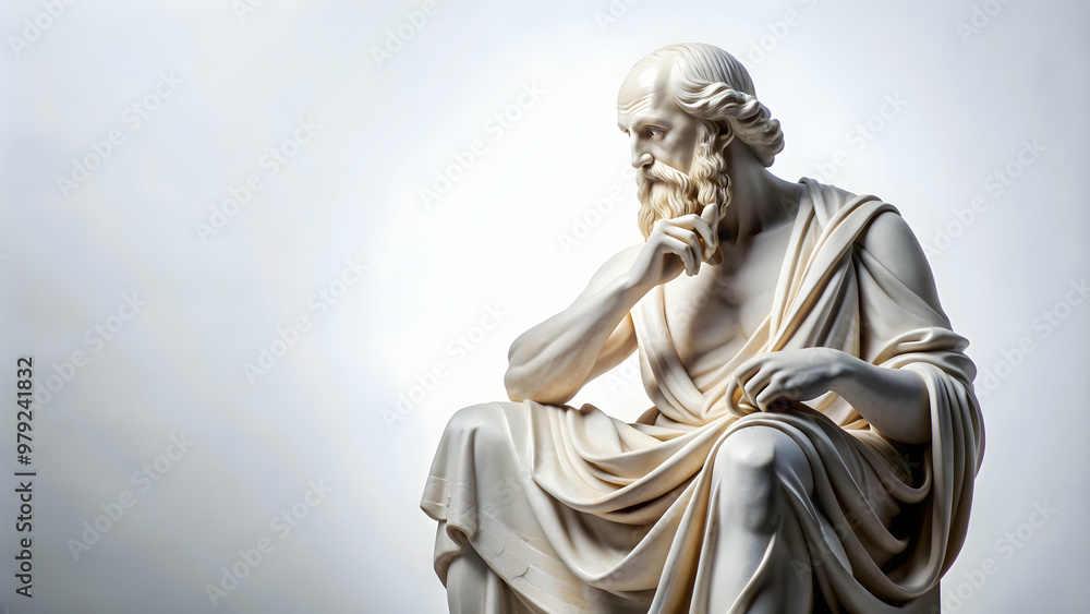 Marble statue of philosopher on white background, philosopher, marble, statue, white background, sculpture, ancient