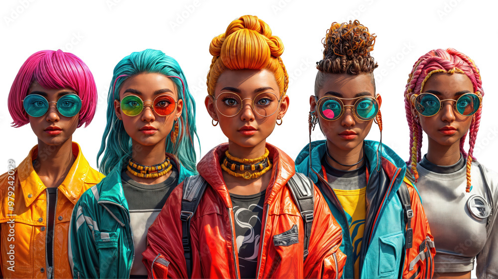 Futuristic Female Avatars in Neon Cyberpunk Gear, Metaverse Fashion Futuristic Female Avatars in Neon Cyberpunk Gear, Metaverse Fashion