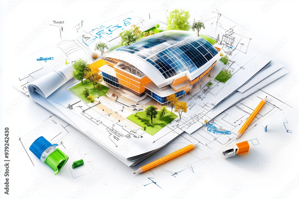 Φωτογραφία plaunung, studio, skizze, entwuerf, architekt, stadion, neubau, modernisierung,