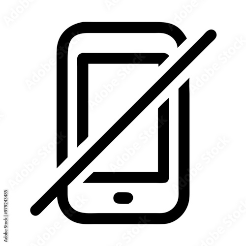 No smartphone icon with a crossed-out symbol in black minimalist design, icon on transparent background, mental health theme